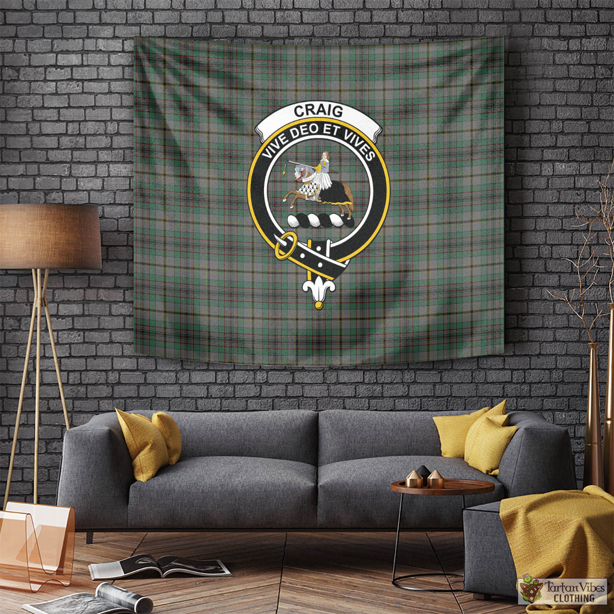 Tartan Vibes Clothing Craig Tartan Tapestry Wall Hanging and Home Decor for Room with Family Crest