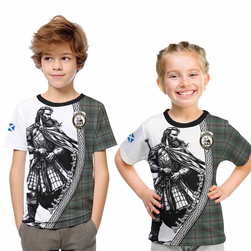 Craig Tartan Clan Crest Kid T-Shirt with Highlander Warrior Celtic Style