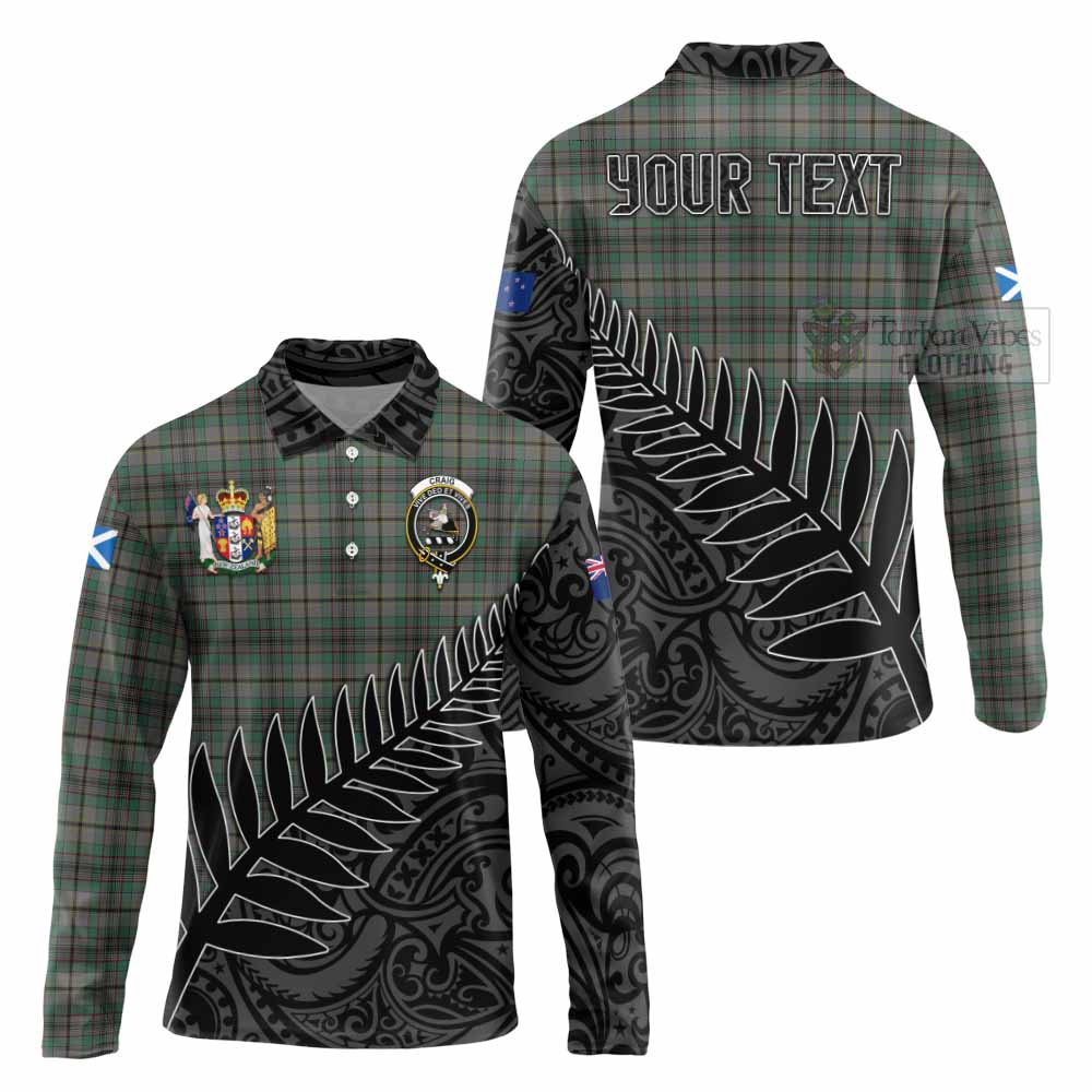 Tartan Vibes Clothing Craig Crest Tartan Long Sleeve Polo Shirt with New Zealand Silver Fern Half Style