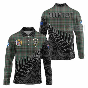 Craig Crest Tartan Long Sleeve Polo Shirt with New Zealand Silver Fern Half Style