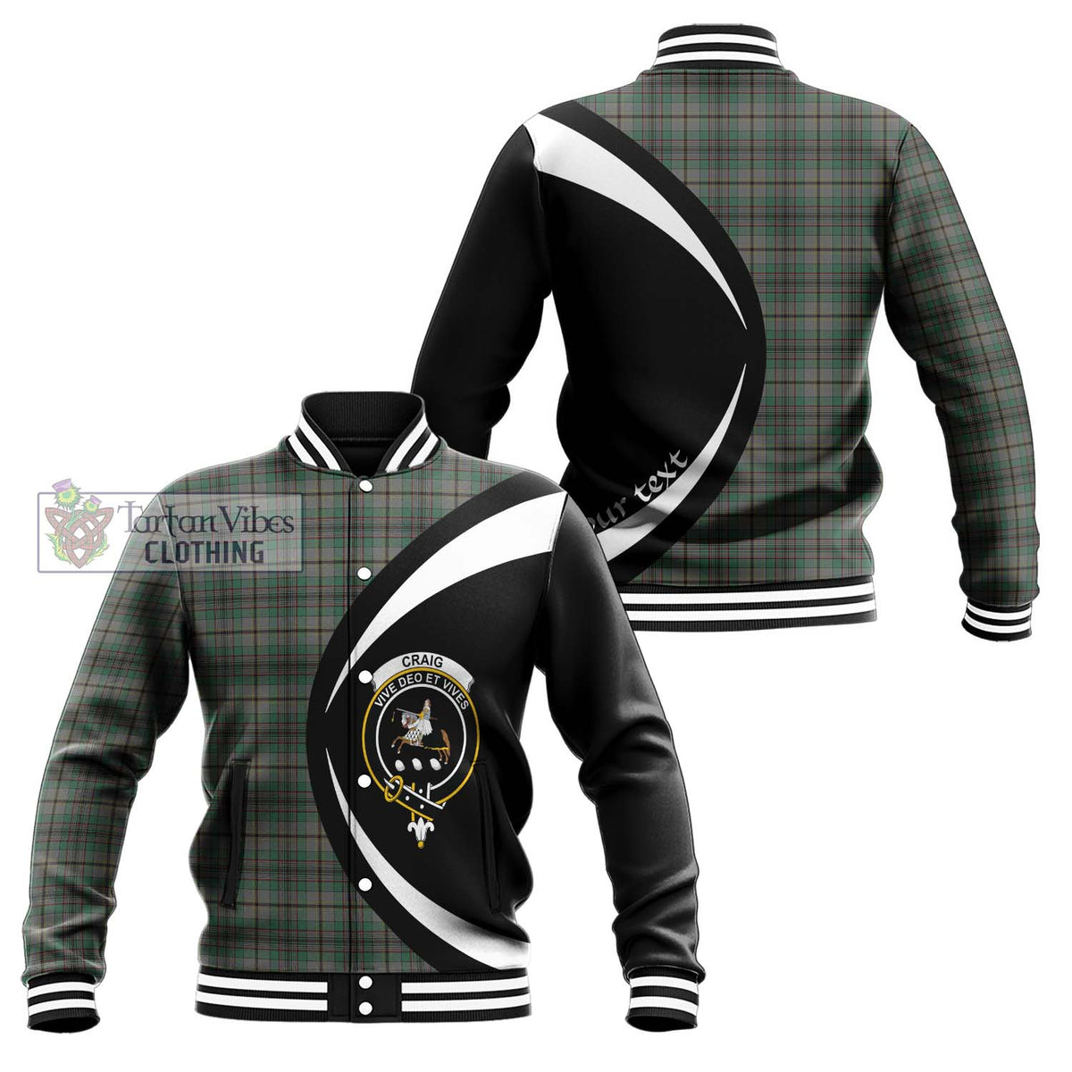 Craig Tartan Baseball Jacket with Family Crest Circle Style Unisex - Tartan Vibes Clothing