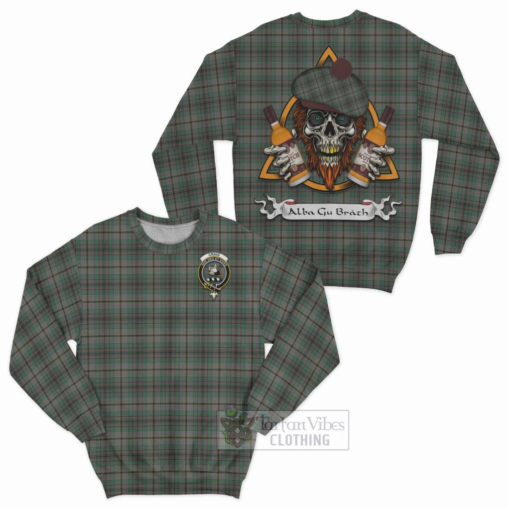 Tartan Vibes Clothing Craig Tartan Sweatshirt with Family Crest and Bearded Skull Holding Bottles of Whiskey