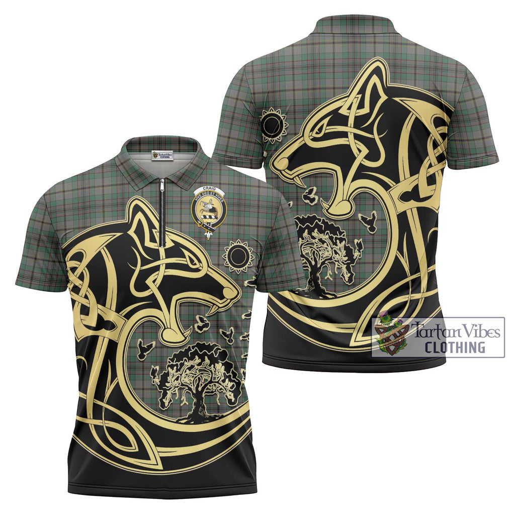 Craig Tartan Zipper Polo Shirt with Family Crest Celtic Wolf Style Unisex - Tartanvibesclothing Shop