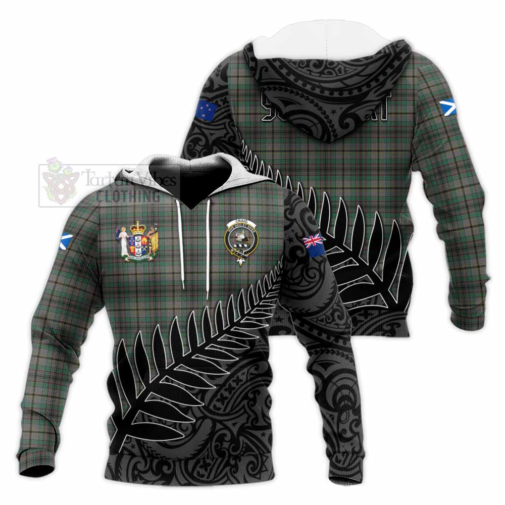 Tartan Vibes Clothing Craig Crest Tartan Knitted Hoodie with New Zealand Silver Fern Half Style