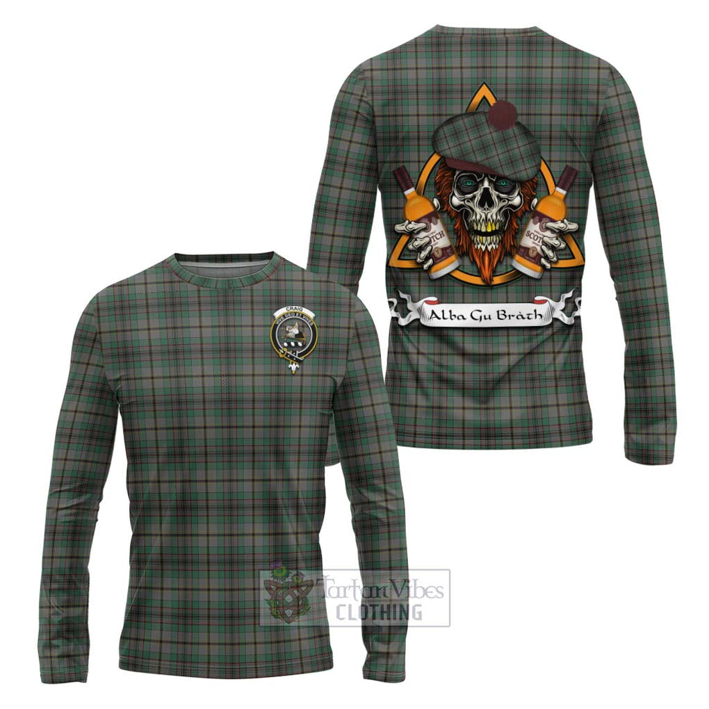 Tartan Vibes Clothing Craig Tartan Long Sleeve T-Shirt with Family Crest and Bearded Skull Holding Bottles of Whiskey