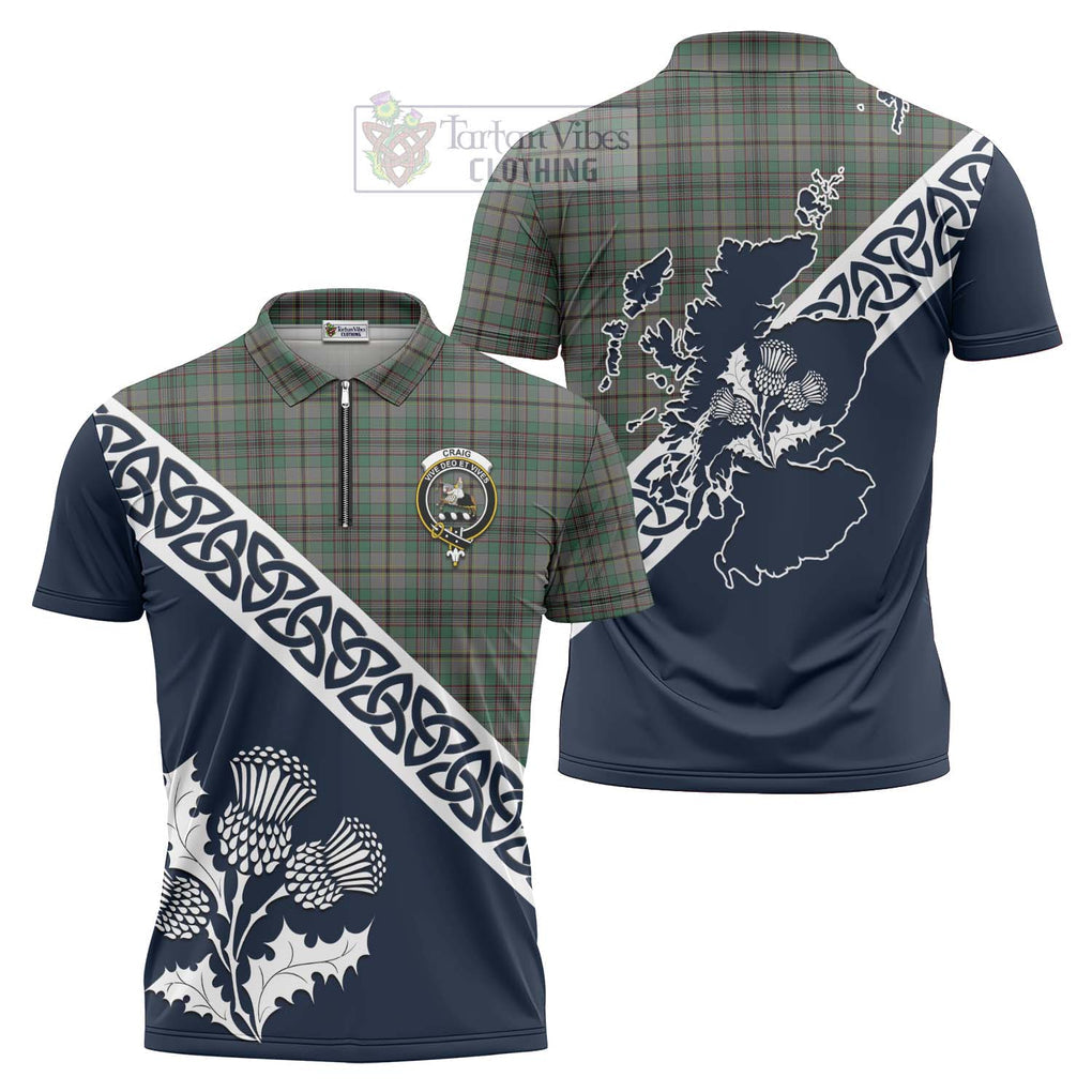 Tartan Vibes Clothing Craig Tartan Zipper Polo Shirt Featuring Thistle and Scotland Map