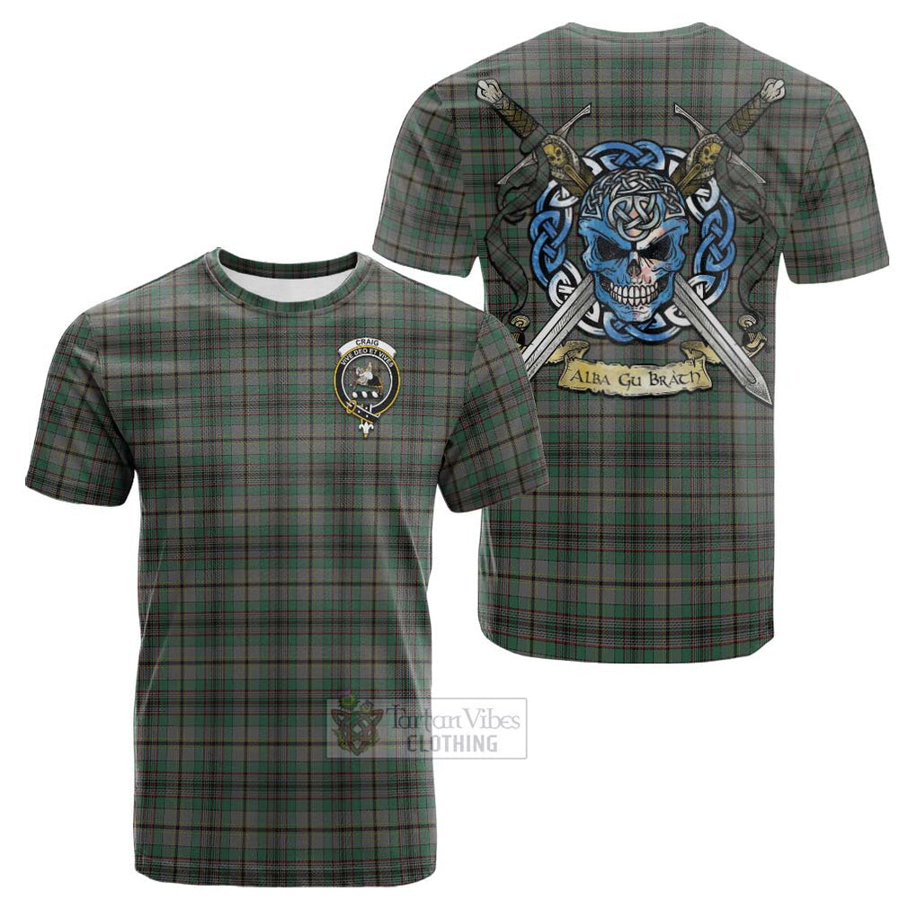 Tartan Vibes Clothing Craig Tartan Cotton T-shirt with Family Crest Celtic Skull Style