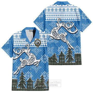 Craig Clan Christmas Short Sleeve Button Shirt Celtic Reindeer Style