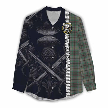 Craig Tartan Women's Casual Shirt with Family Crest Cross Sword Thistle Celtic Vibes