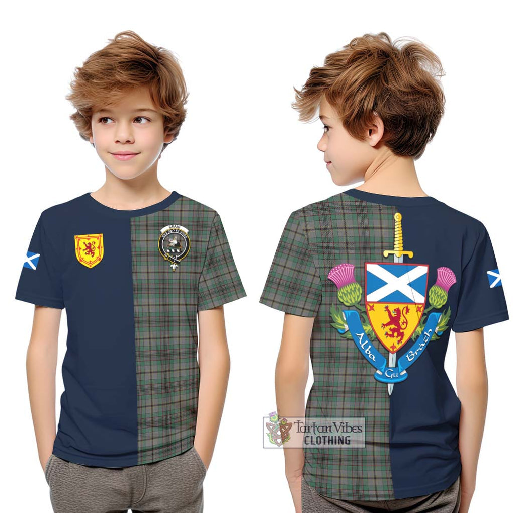 Tartan Vibes Clothing Craig Tartan Kid T-Shirt with Scottish Lion Royal Arm Half Style