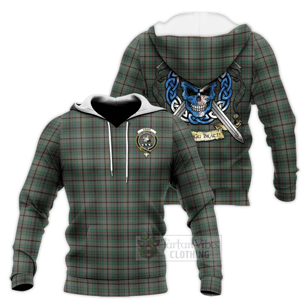 Tartan Vibes Clothing Craig Tartan Knitted Hoodie with Family Crest Celtic Skull Style