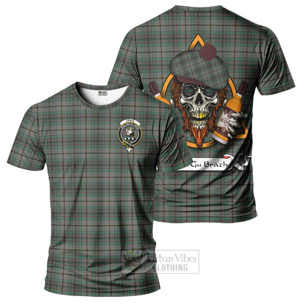 Tartan Vibes Clothing Craig Tartan T-Shirt with Family Crest and Bearded Skull Holding Bottles of Whiskey