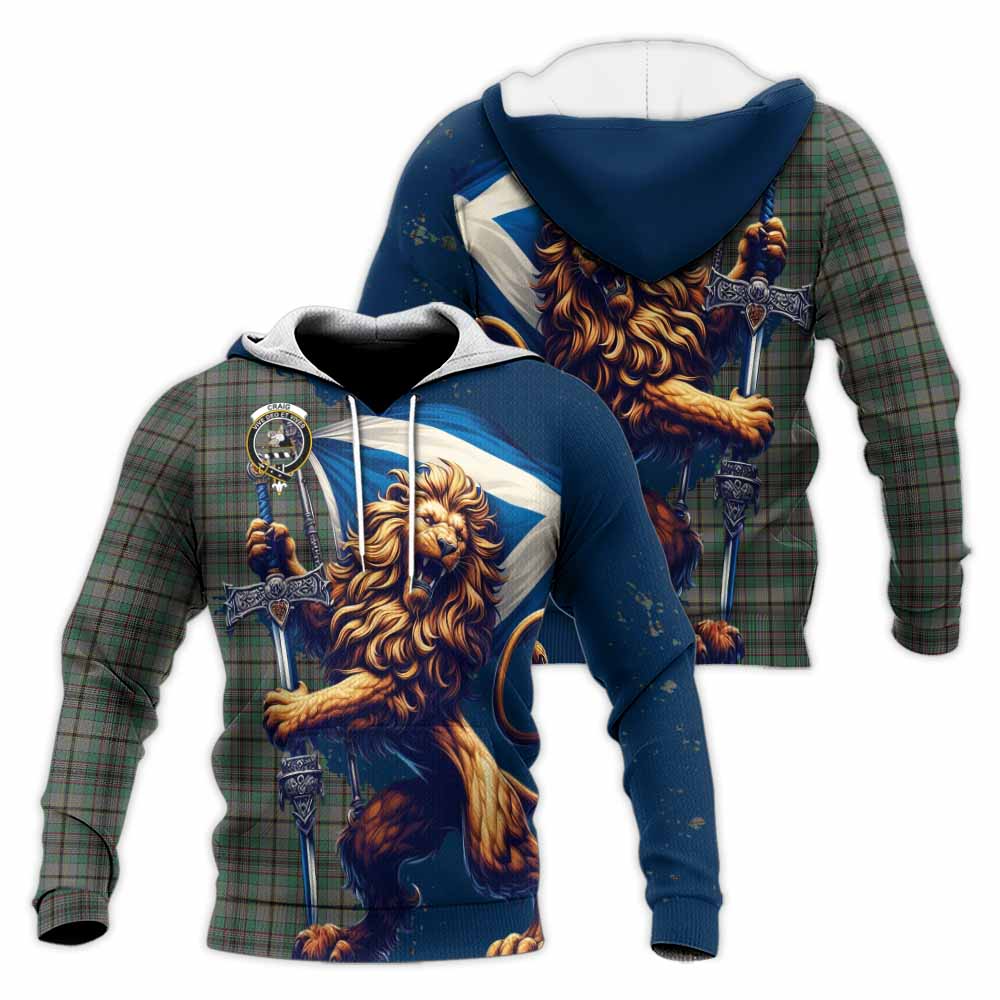 Tartan Vibes Clothing Craig Tartan Family Crest Knitted Hoodie with Scottish Majestic Lion