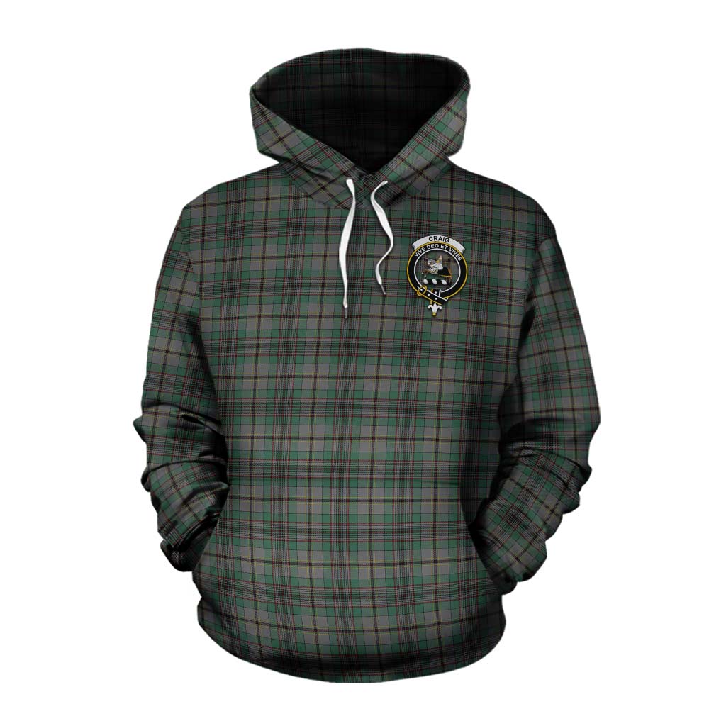 Tartan Vibes Clothing Craig Tartan Cotton Hoodie with Family Crest Celtic Skull Style