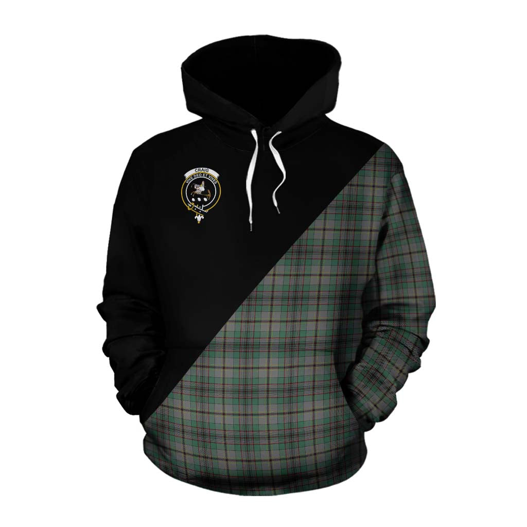 Tartan Vibes Clothing Craig Tartan Cotton Hoodie with Family Crest and Military Logo Style