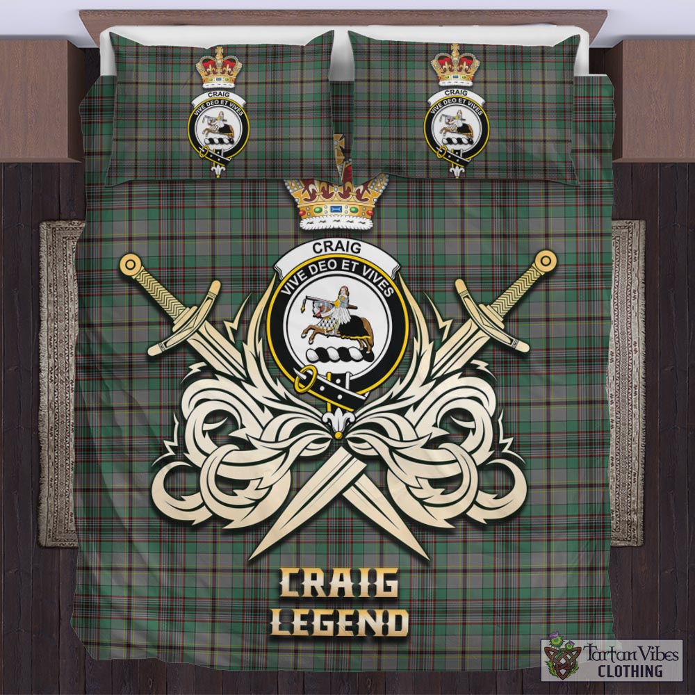 Tartan Vibes Clothing Craig Tartan Bedding Set with Clan Crest and the Golden Sword of Courageous Legacy