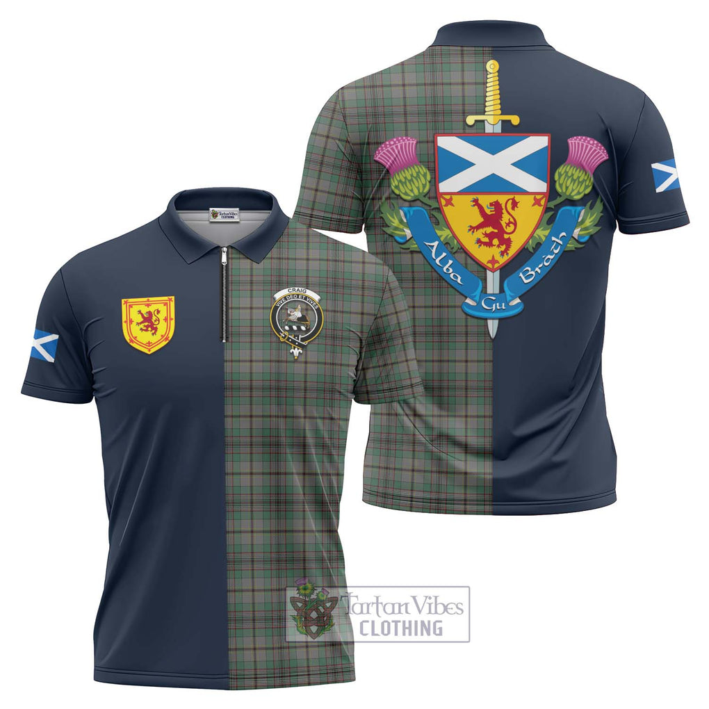 Tartan Vibes Clothing Craig Tartan Zipper Polo Shirt with Scottish Lion Royal Arm Half Style