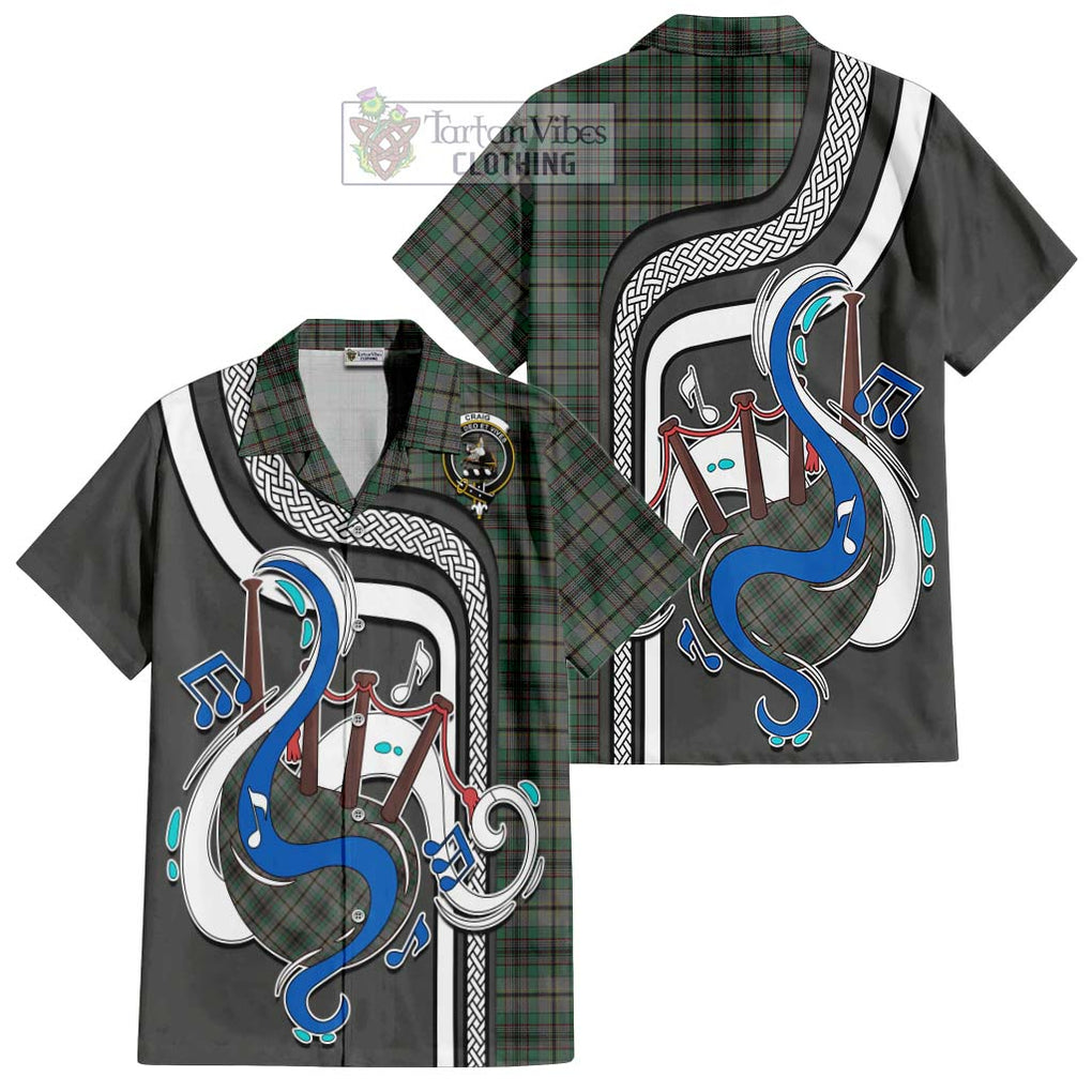 Craig Tartan Short Sleeve Button Shirt with Epic Bagpipe Style Kid - Tartanvibesclothing Shop