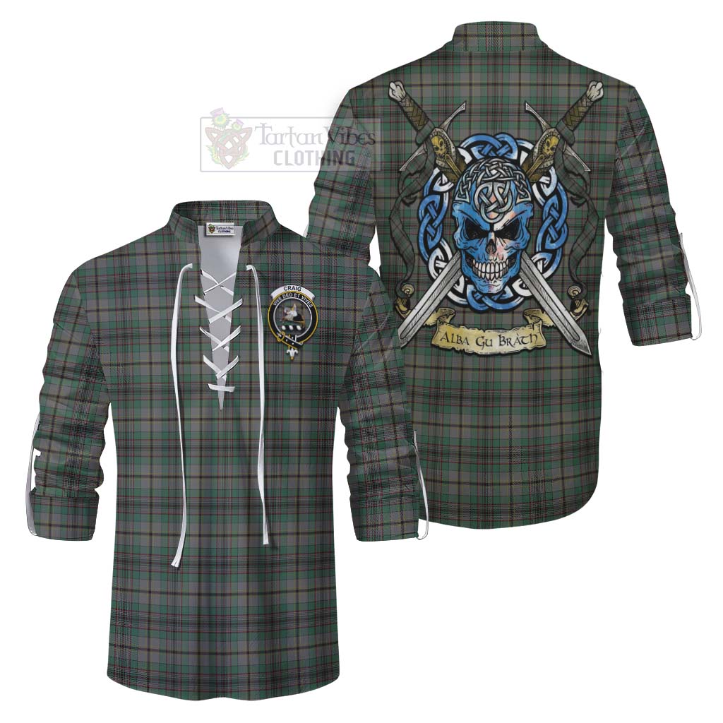 Tartan Vibes Clothing Craig Tartan Ghillie Kilt Shirt with Family Crest Celtic Skull Style