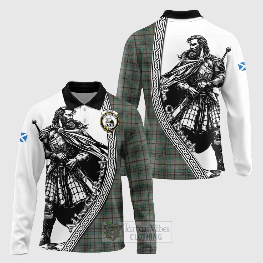 Tartan Vibes Clothing Craig Tartan Clan Crest Long Sleeve Polo Shirt with Highlander Warrior Celtic Style