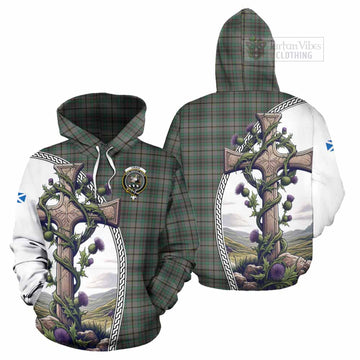 Craig Tartan Hoodie with Family Crest and St. Andrew's Cross Accented by Thistle Vines