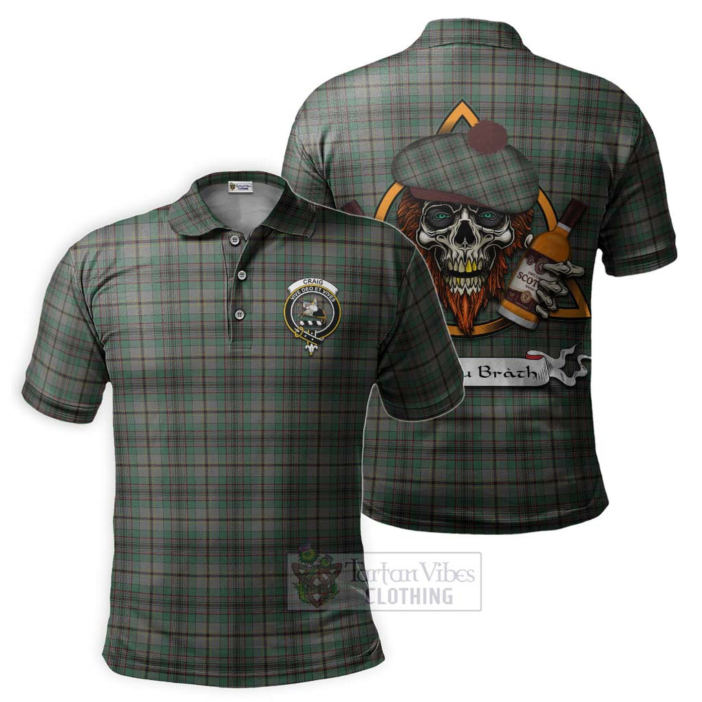 Tartan Vibes Clothing Craig Tartan Polo Shirt with Family Crest and Bearded Skull Holding Bottles of Whiskey