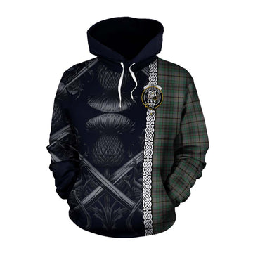 Craig Tartan Cotton Hoodie with Family Crest Cross Sword Thistle Celtic Vibes