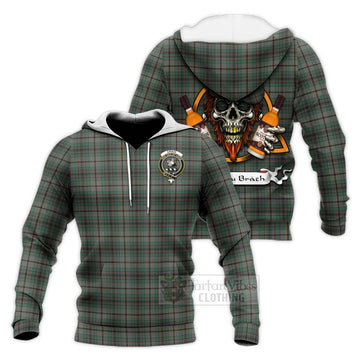 Craig Tartan Knitted Hoodie with Family Crest and Bearded Skull Holding Bottles of Whiskey