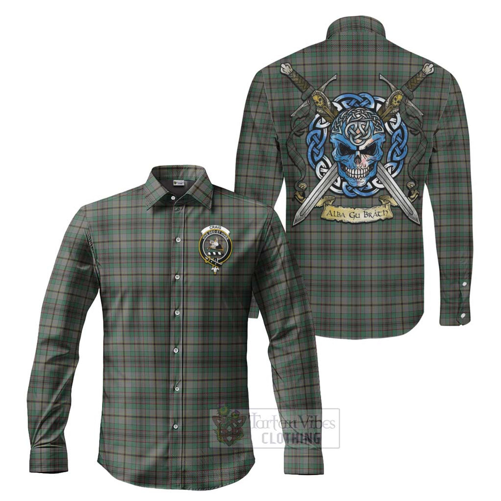 Tartan Vibes Clothing Craig Tartan Long Sleeve Button Shirt with Family Crest Celtic Skull Style