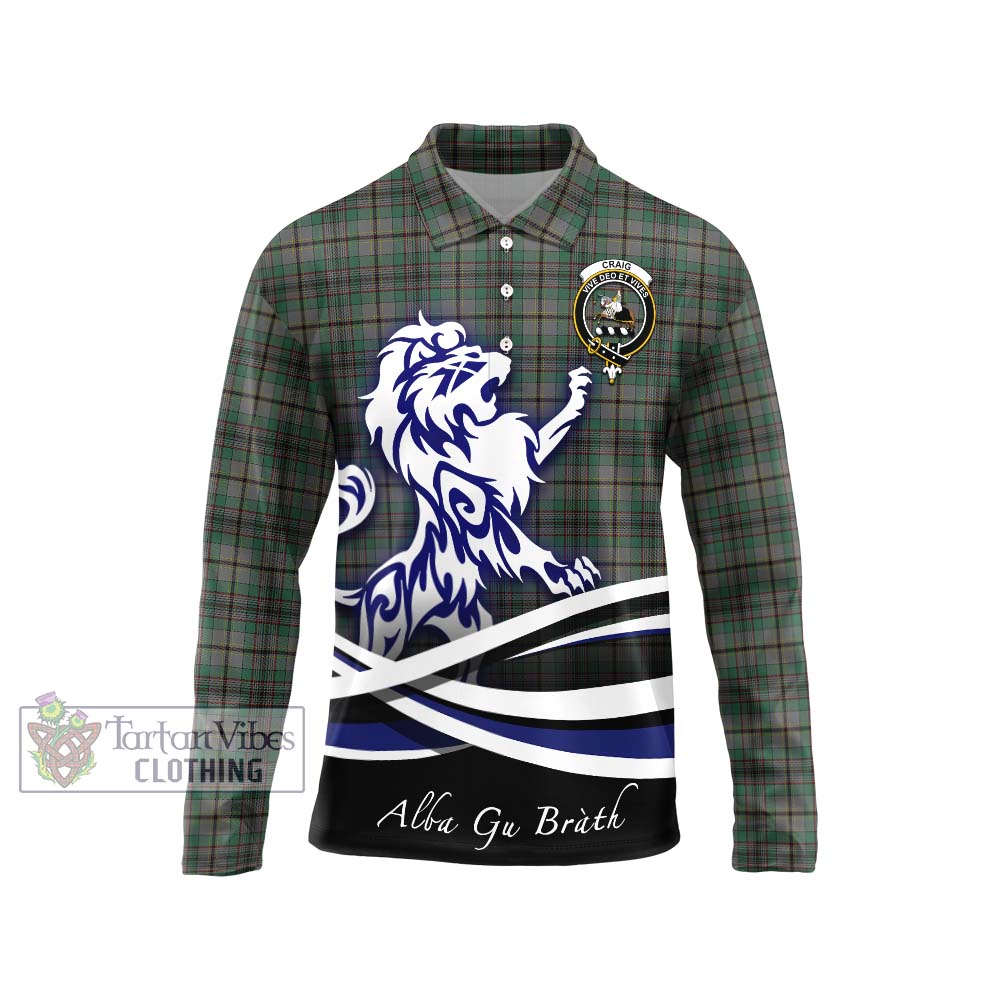 Craig Tartan Long Sleeve Polo Shirt with Alba Gu Brath Regal Lion Emblem Unisex - Tartanvibesclothing Shop