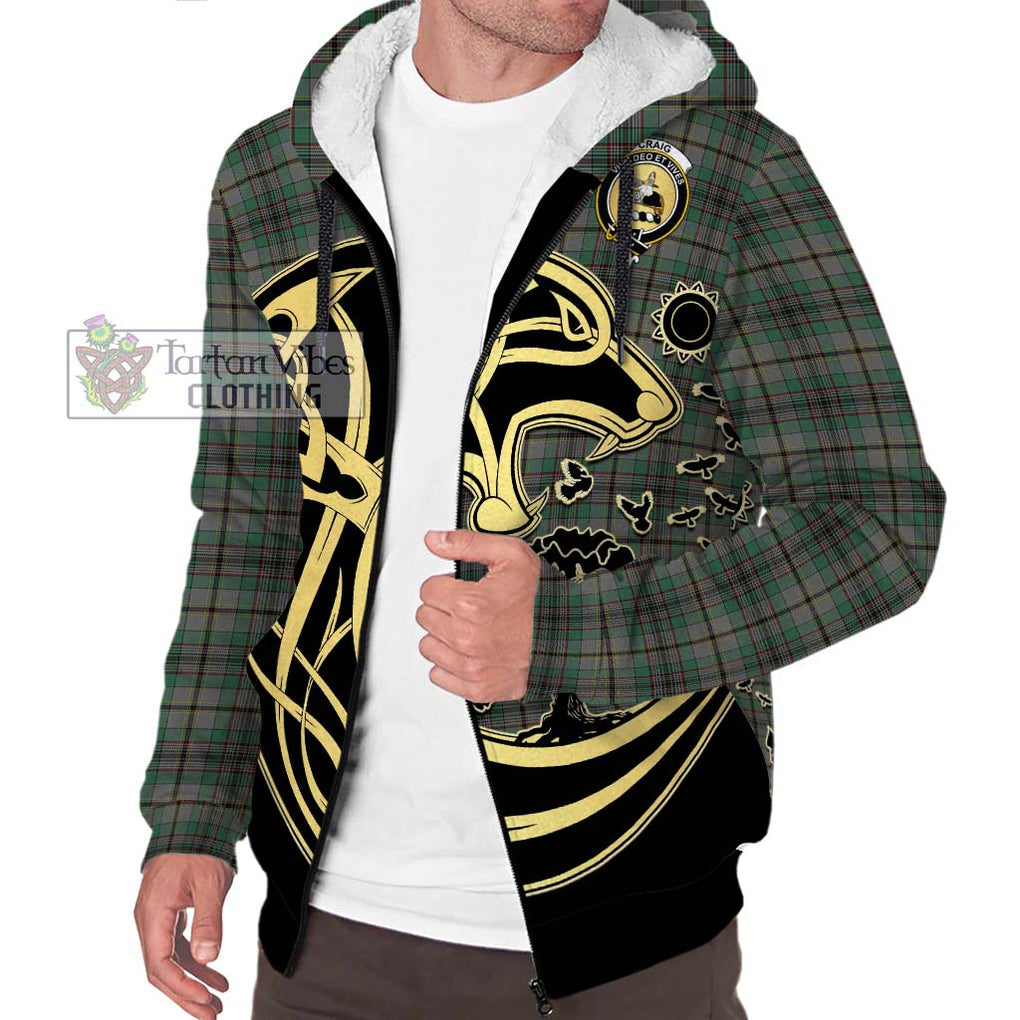 Craig Tartan Sherpa Hoodie with Family Crest Celtic Wolf Style Unisex S - Tartan Vibes Clothing