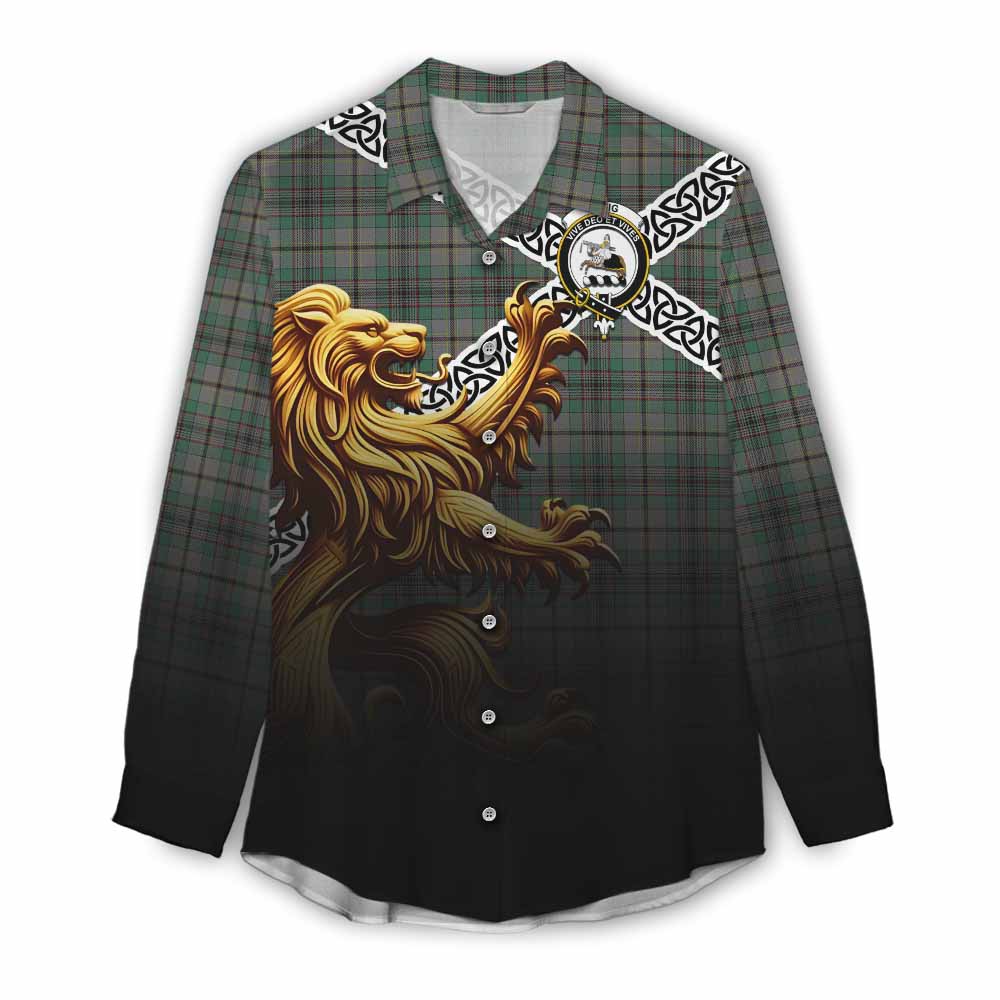 Craig Crest Tartan Women's Casual Shirt with Golden Lion Emblem Celtic Style Female - Tartan Vibes Clothing