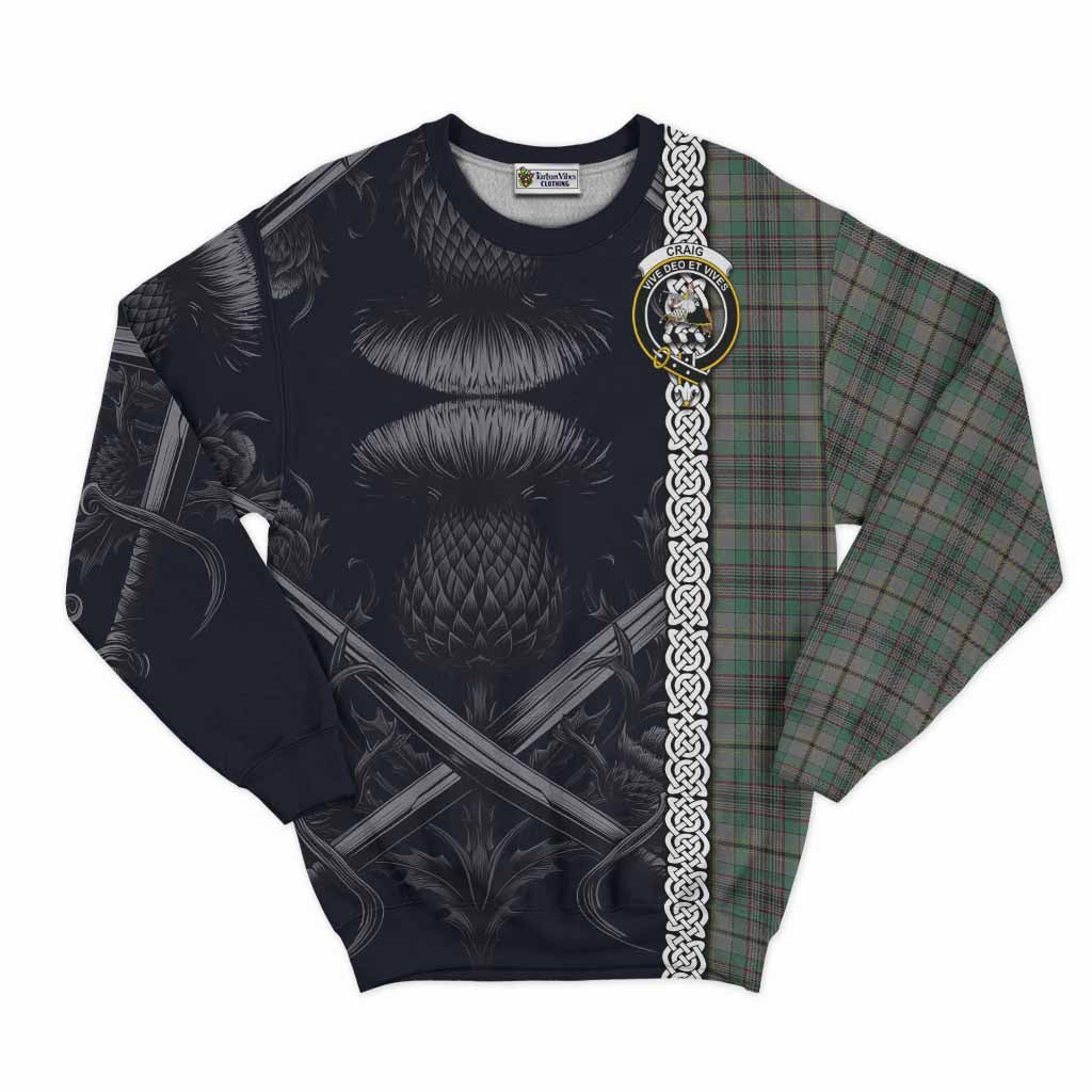 Tartan Vibes Clothing Craig Tartan Sweatshirt with Family Crest Cross Sword Thistle Celtic Vibes