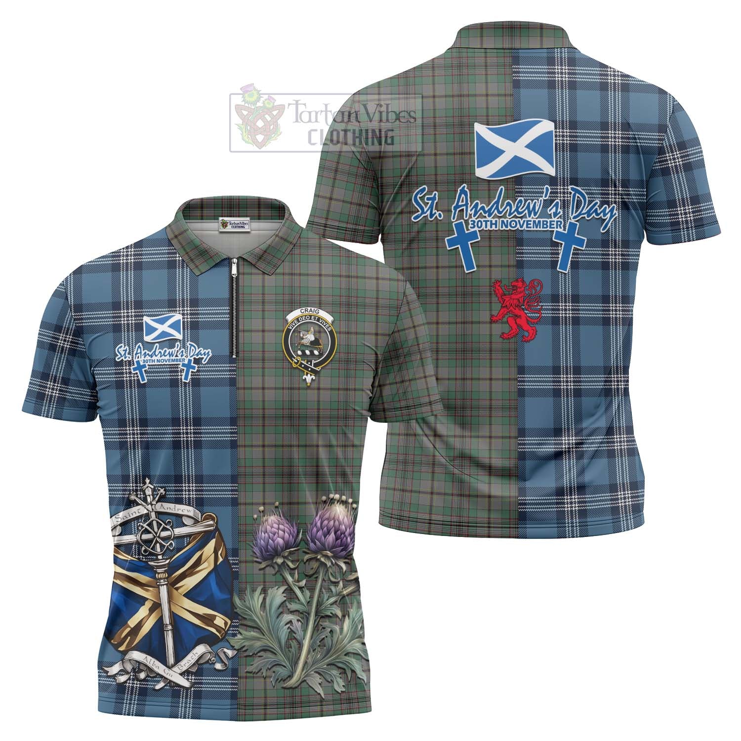 Tartan Vibes Clothing Craig Tartan Zipper Polo Shirt Happy St. Andrew's Day Half Tartan Style