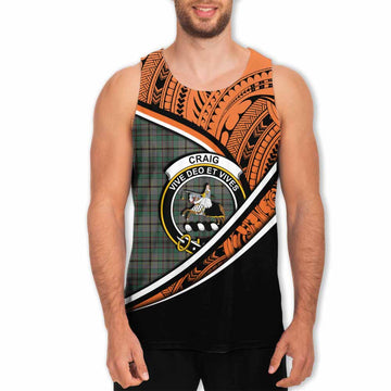 Craig Crest Tartan Men's Tank Top with Polynesian Vibes Style - Orange Version