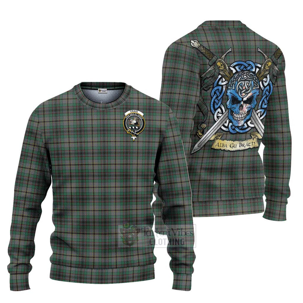 Tartan Vibes Clothing Craig Tartan Knitted Sweater with Family Crest Celtic Skull Style