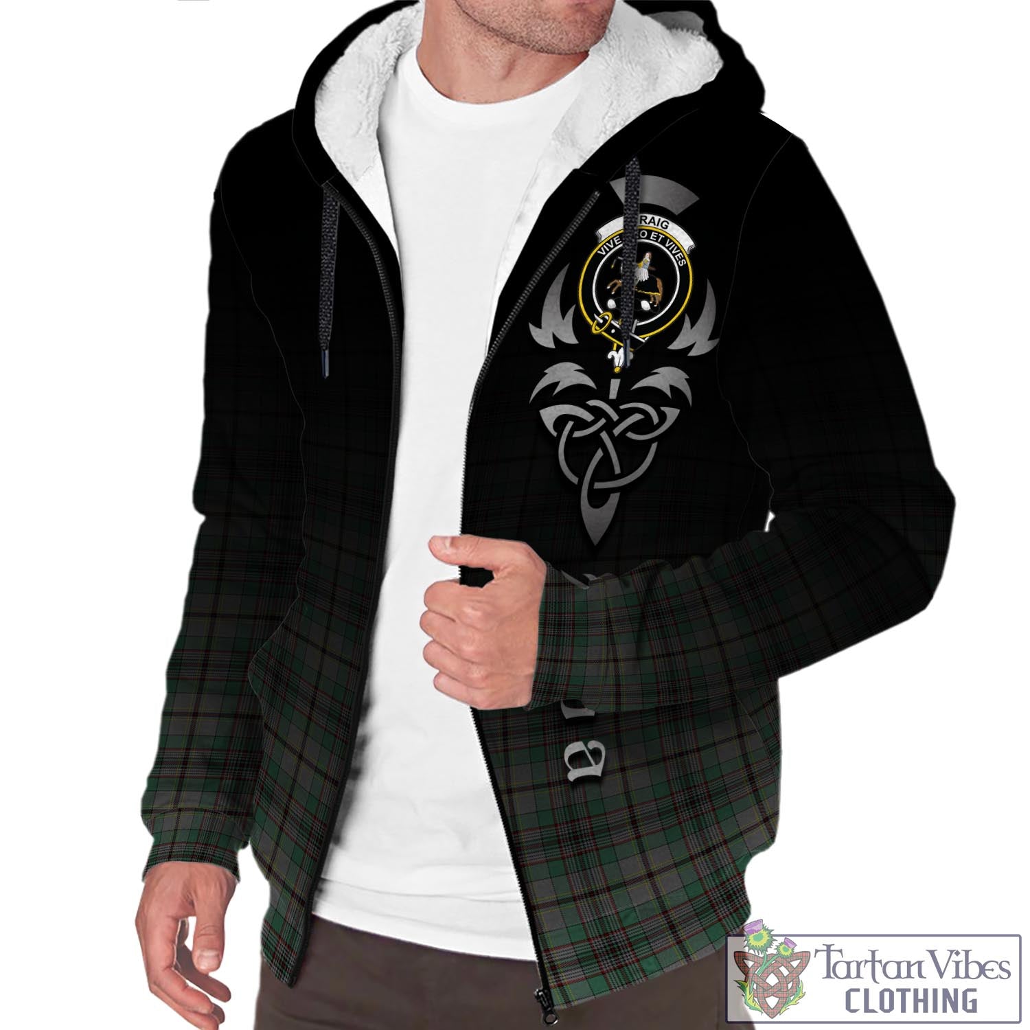 Tartan Vibes Clothing Craig Tartan Sherpa Hoodie Featuring Alba Gu Brath Family Crest Celtic Inspired