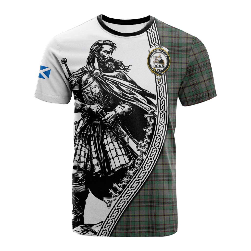 Craig Tartan Clan Crest Cotton T-shirt with Highlander Warrior Celtic Style