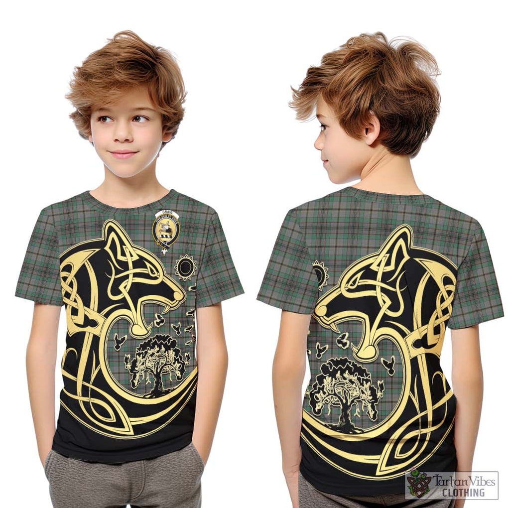 Craig Tartan Kid T-Shirt with Family Crest Celtic Wolf Style Youth XL Size14 - Tartan Vibes Clothing