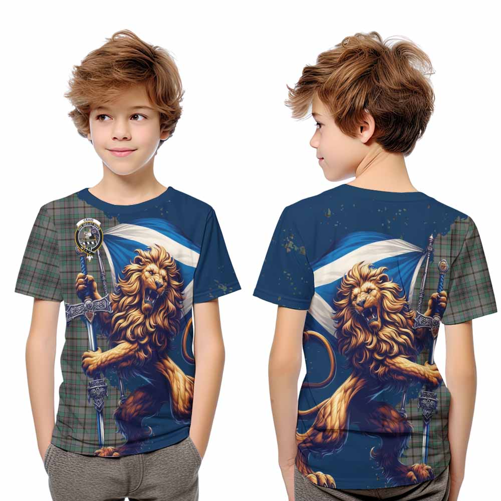 Tartan Vibes Clothing Craig Tartan Family Crest Kid T-Shirt with Scottish Majestic Lion