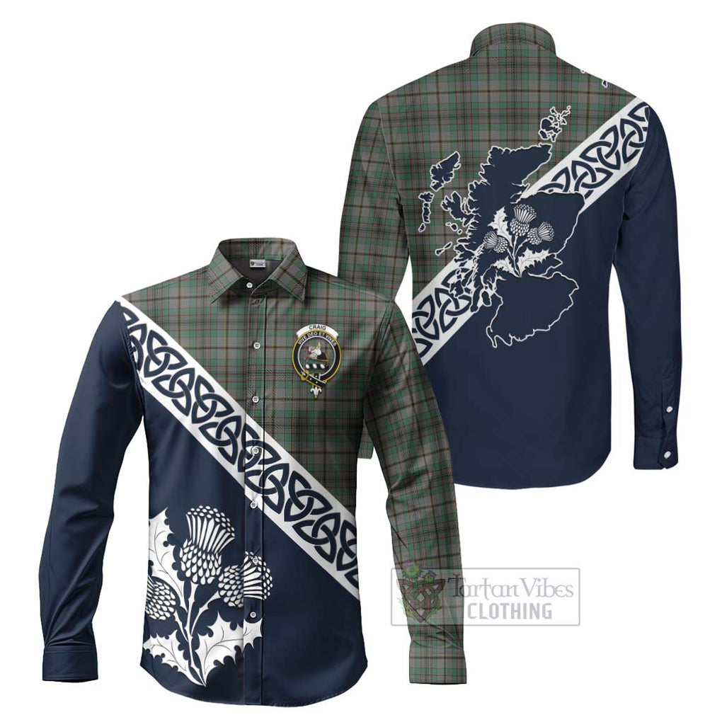 Tartan Vibes Clothing Craig Tartan Long Sleeve Button Shirt Featuring Thistle and Scotland Map