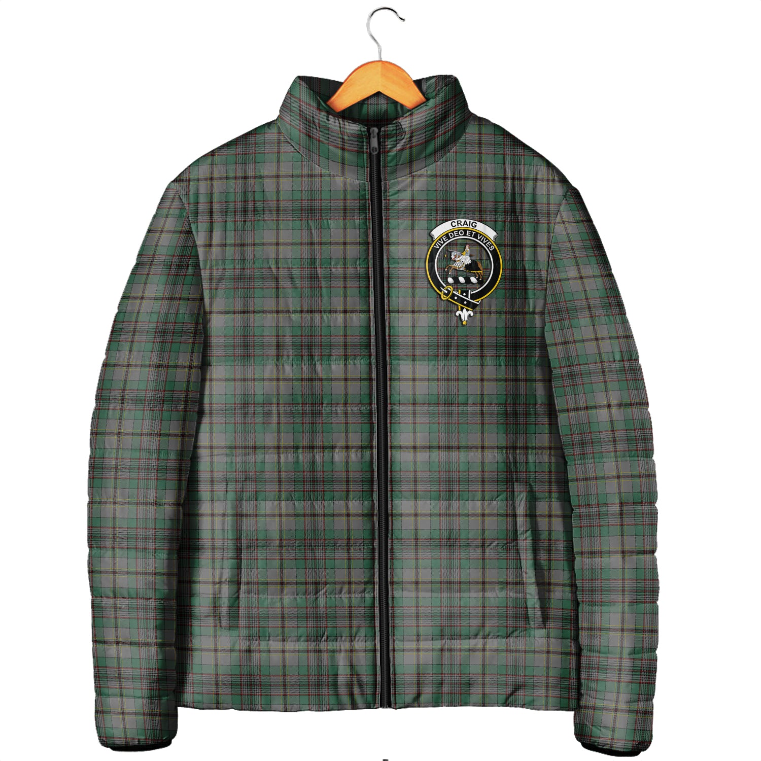 Craig Tartan Padded Jacket with Family Crest Men's Padded Jacket - Tartan Vibes Clothing