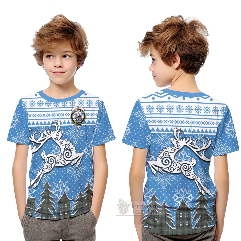 Tartan Vibes Clothing Craig Clan Christmas Kid T-Shirt Celtic Reindeer Style