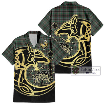 Craig Tartan Short Sleeve Button Shirt with Family Crest Celtic Wolf Style