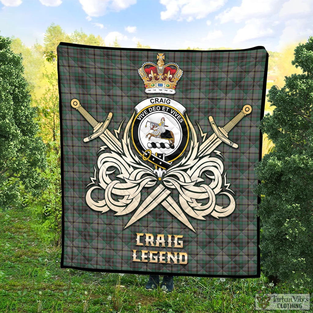 Tartan Vibes Clothing Craig Tartan Quilt with Clan Crest and the Golden Sword of Courageous Legacy