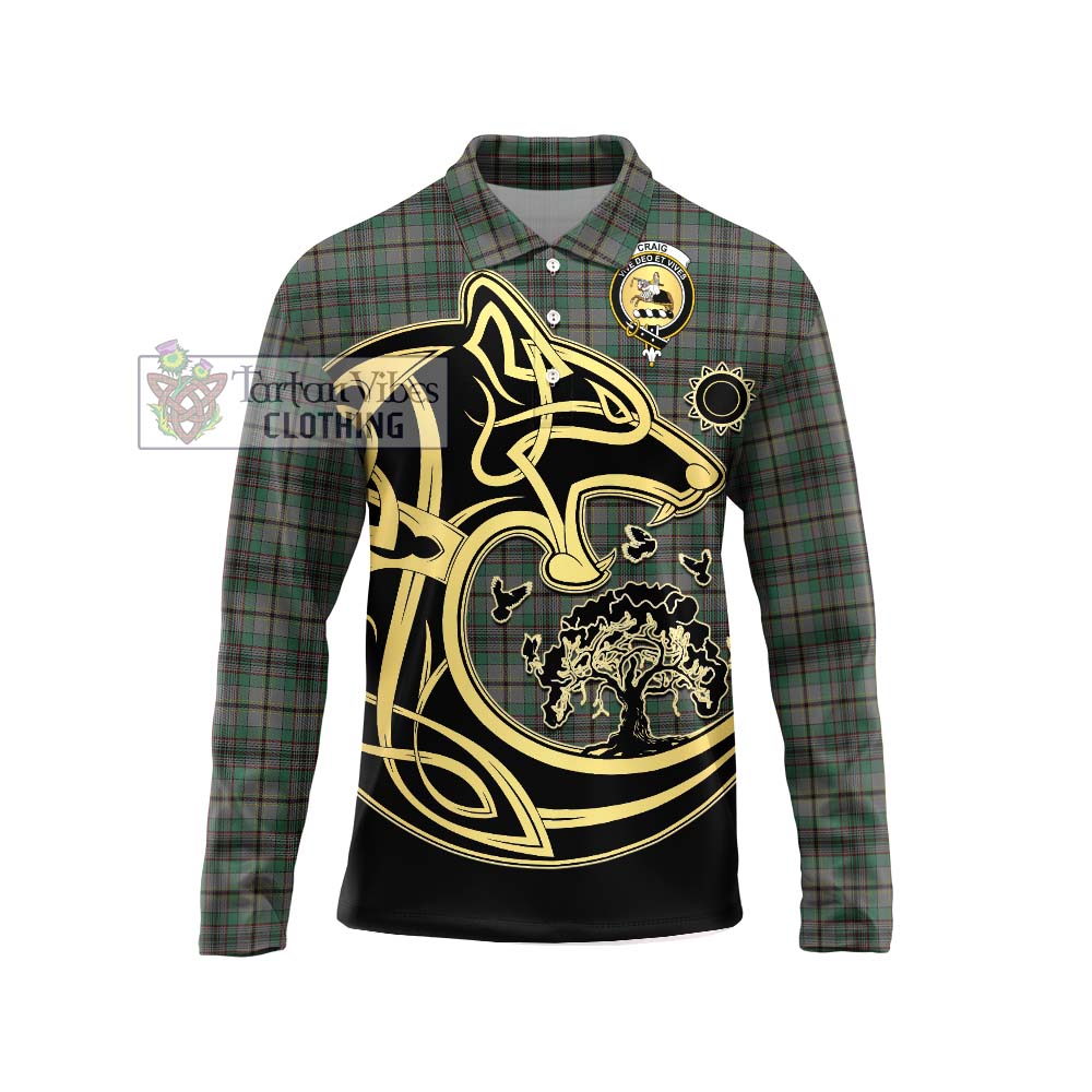 Craig Tartan Long Sleeve Polo Shirt with Family Crest Celtic Wolf Style Unisex - Tartanvibesclothing Shop