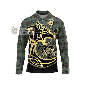 Craig Tartan Long Sleeve Polo Shirt with Family Crest Celtic Wolf Style