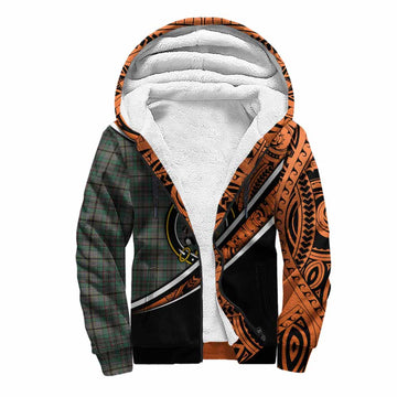 Craig Crest Tartan Sherpa Hoodie with Polynesian Vibes Style - Orange Version