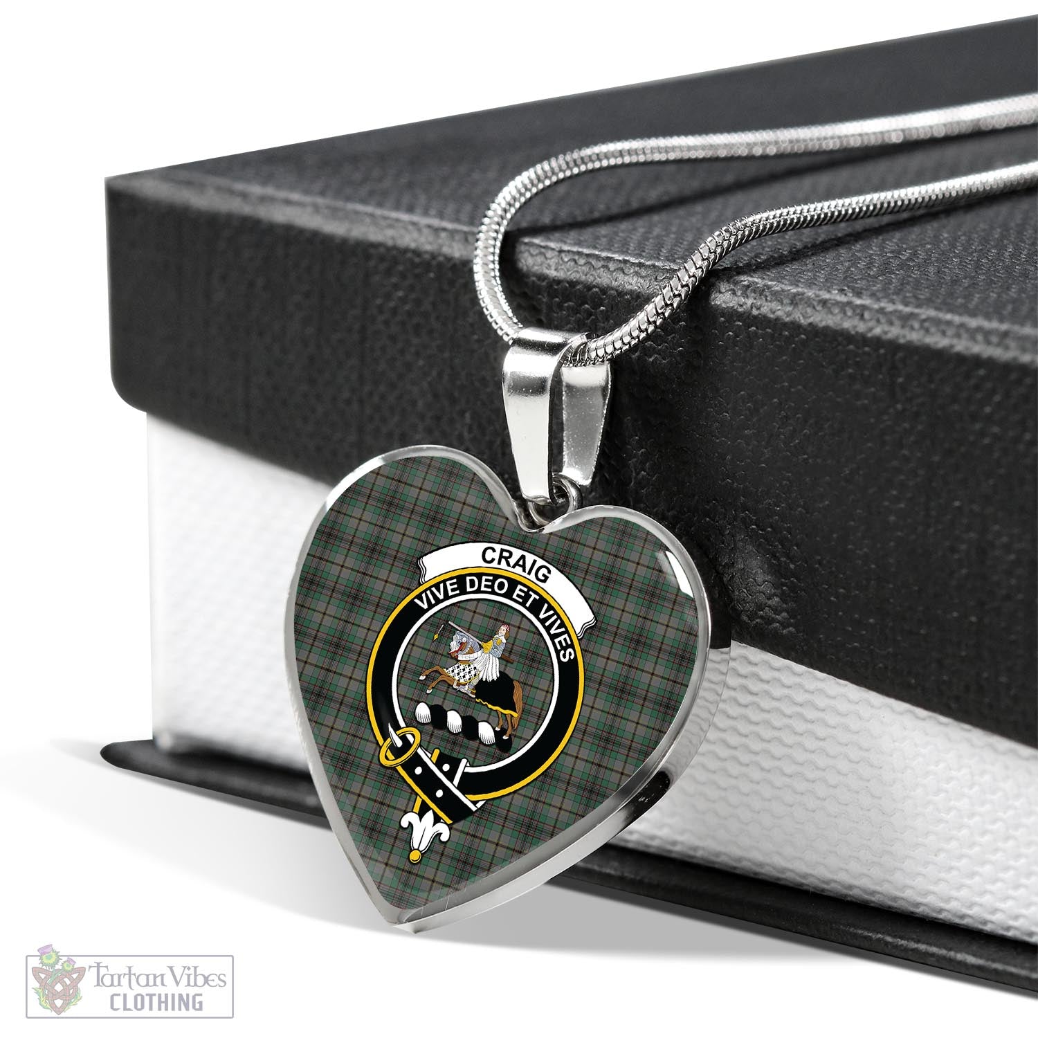 Tartan Vibes Clothing Craig Tartan Heart Necklace with Family Crest