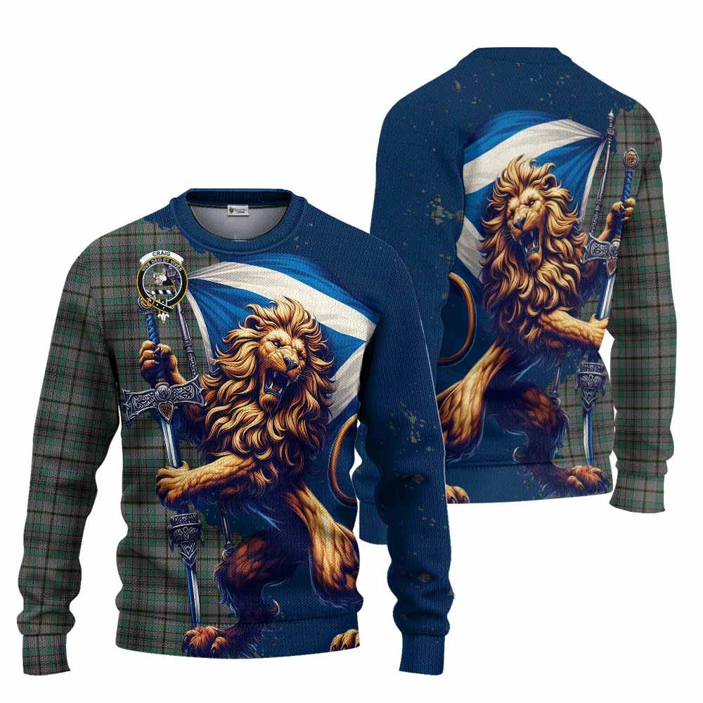 Tartan Vibes Clothing Craig Tartan Family Crest Knitted Sweater with Scottish Majestic Lion